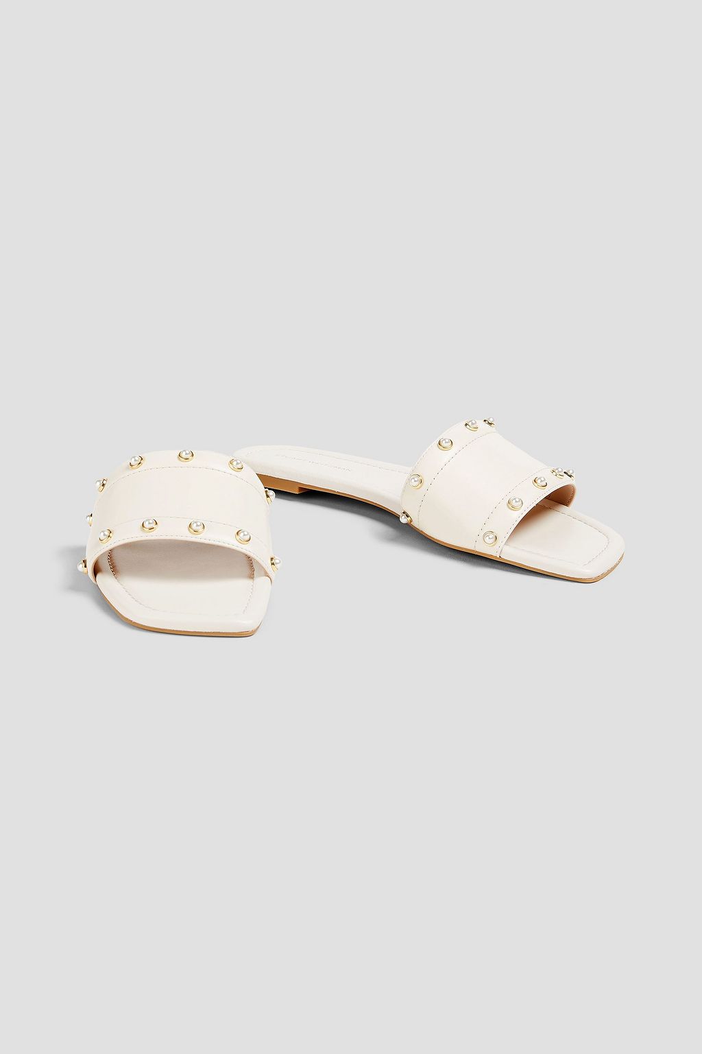 STUART WEITZMAN レザー スライドサンダル フェイクパール付き