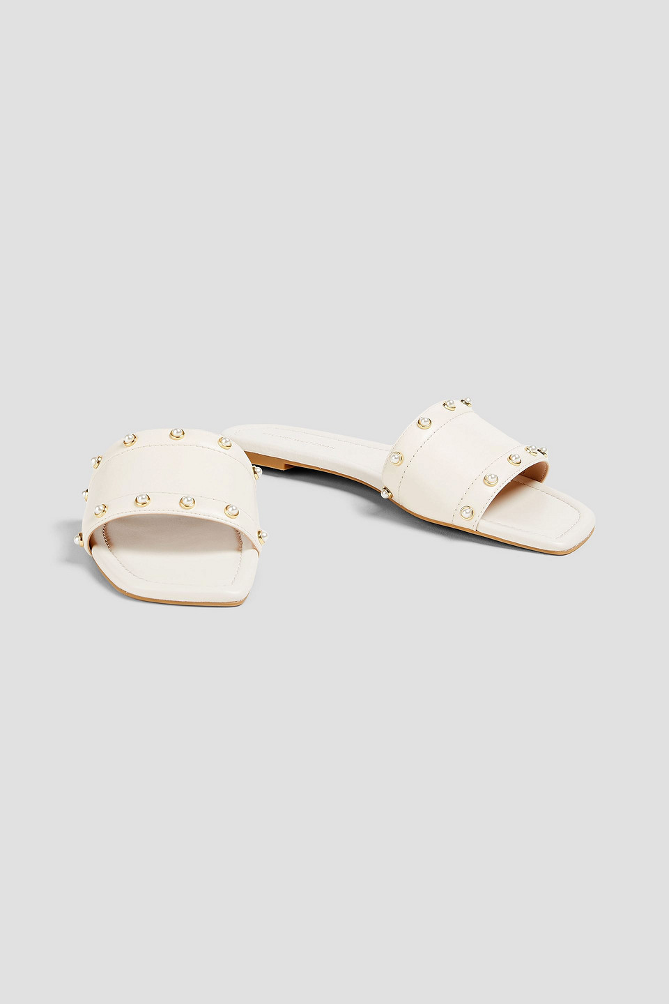 STUART WEITZMAN FAUX PEARL-EMBELLISHED LEATHER SLIDES