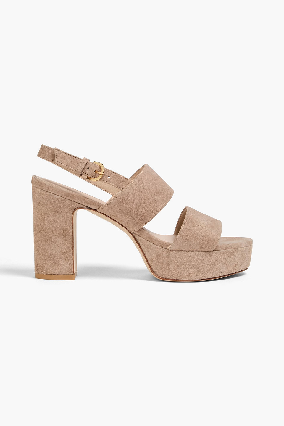 Stuart Weitzman Ono Slingback-plateausandalen Aus Veloursleder In Beige