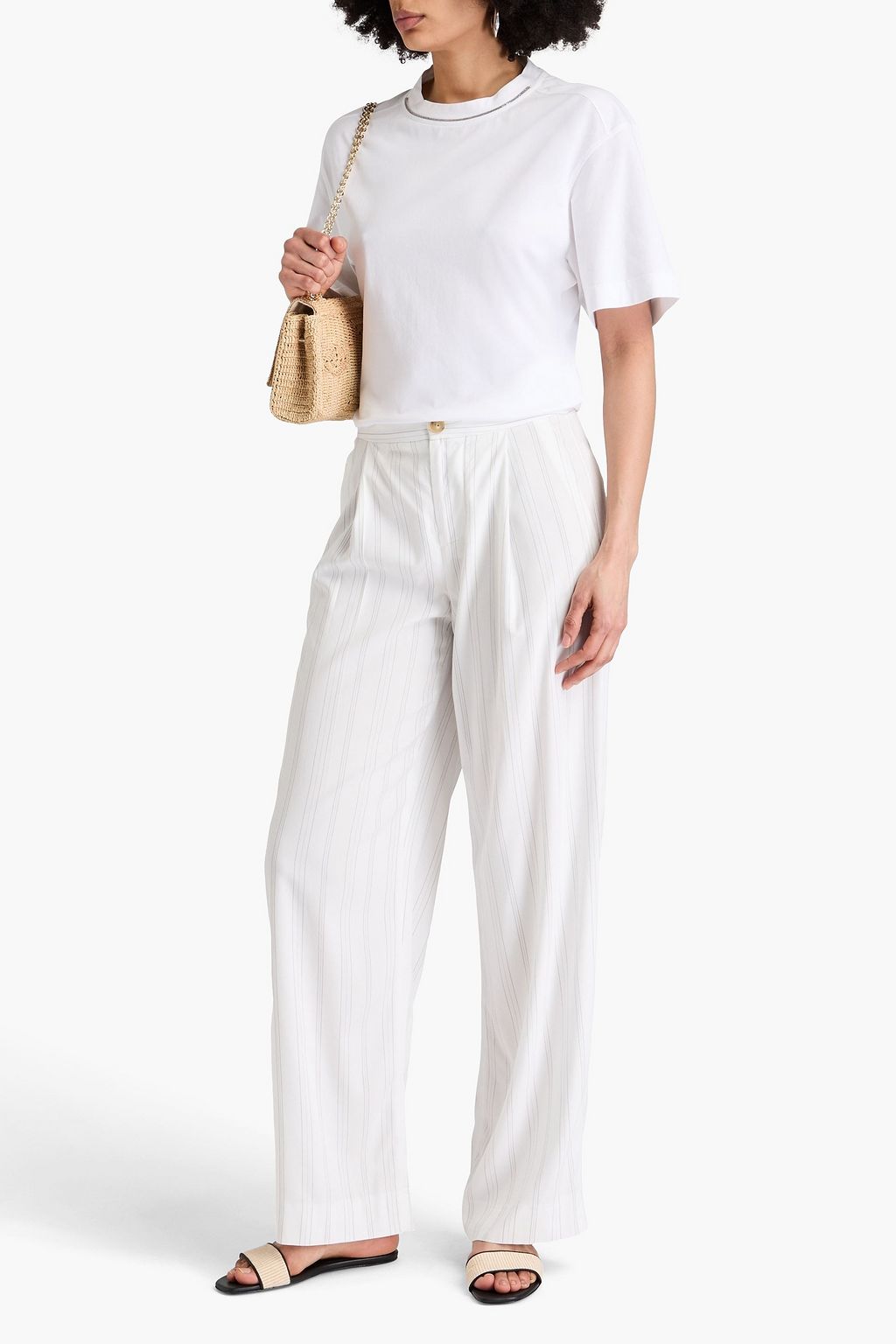 BRUNELLO CUCINELLI コットンジャージー Tシャツ ビーズ付き