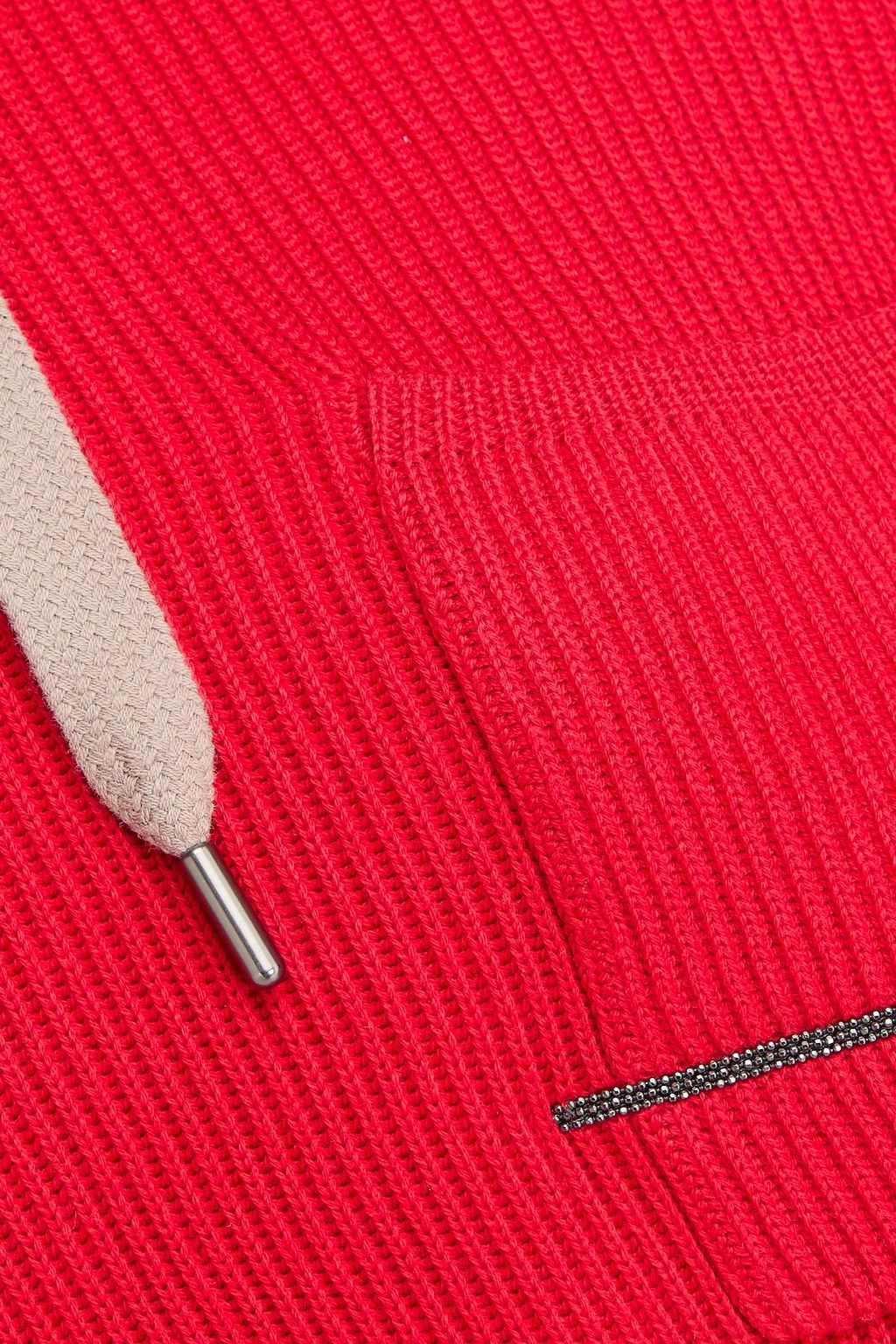 BRUNELLO CUCINELLI リブ編みコットン フード付きセーター ビーズ付き