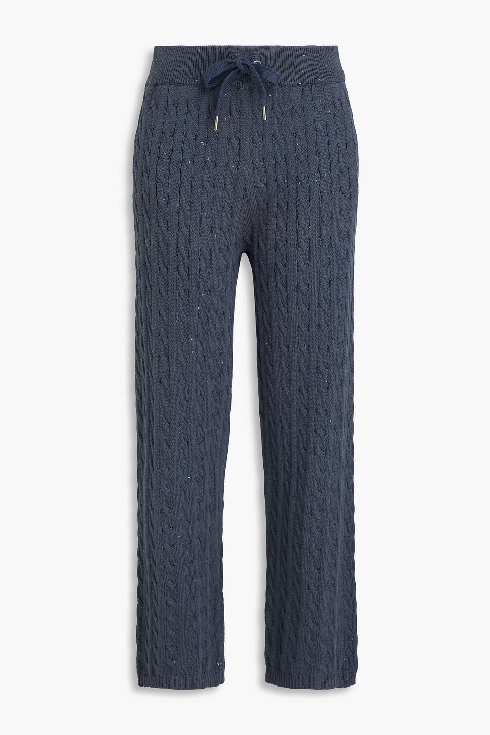 Brunello Cucinelli Track Trousers Aus Einer Baumwollmischung Mit Zopfstrickmuster Und Pailletten In Marineblau