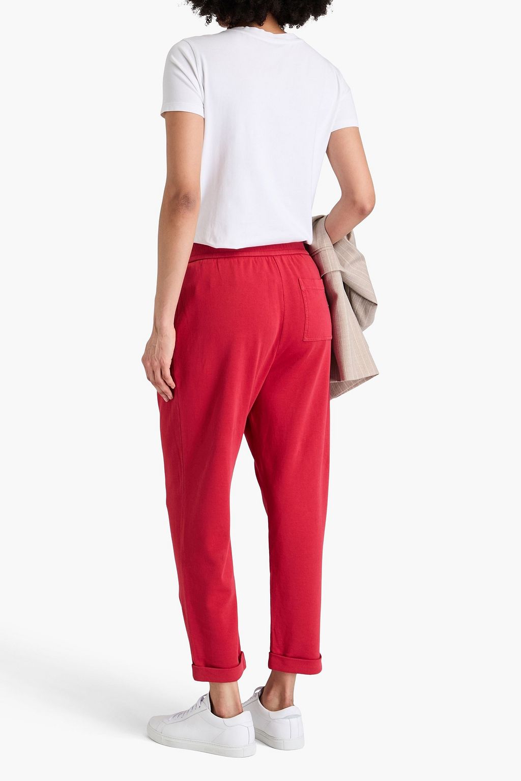 BRUNELLO CUCINELLI Bead-embellished French cotton-terry track pants
