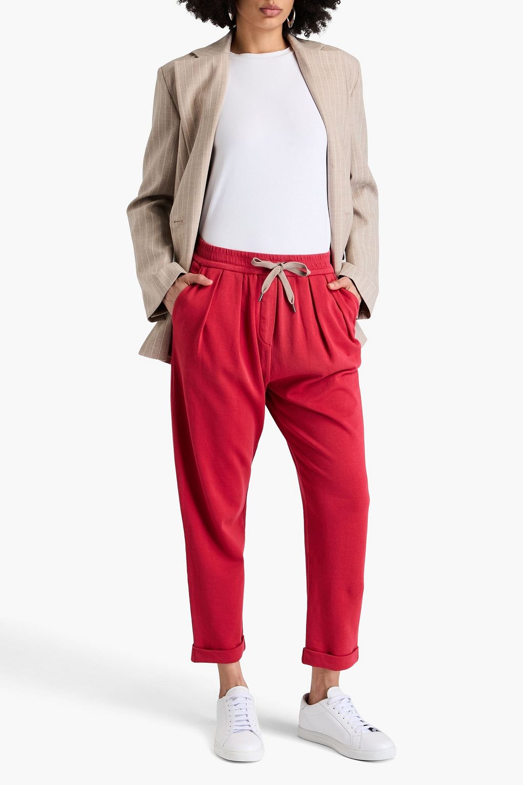 BRUNELLO CUCINELLI Bead-embellished French cotton-terry track pants