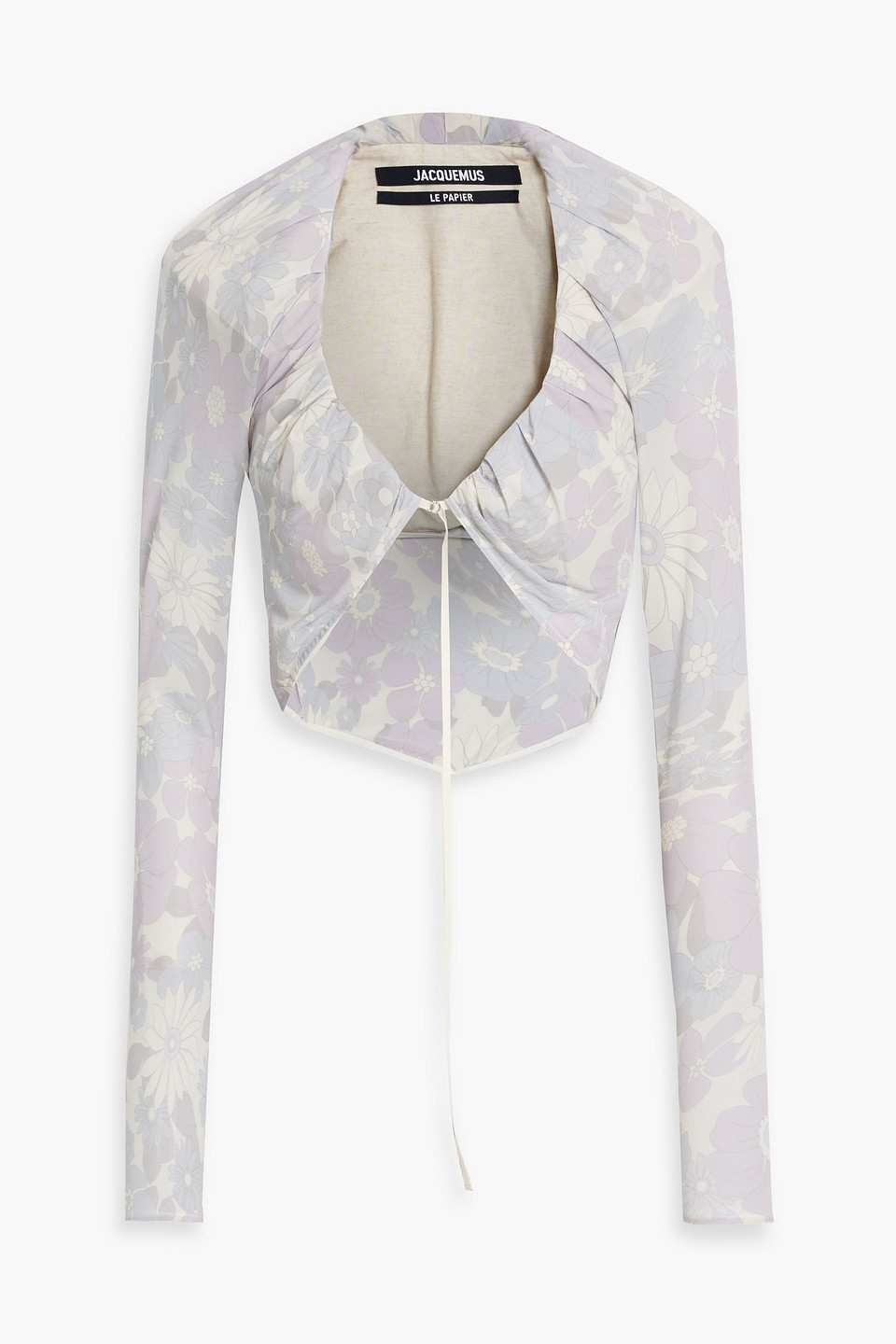 Shop Jacquemus Goccia Cropped Floral-print Cupro-blend Top In Lavender