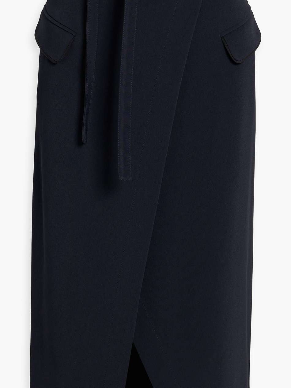 wrap-effect crepe midi skirt