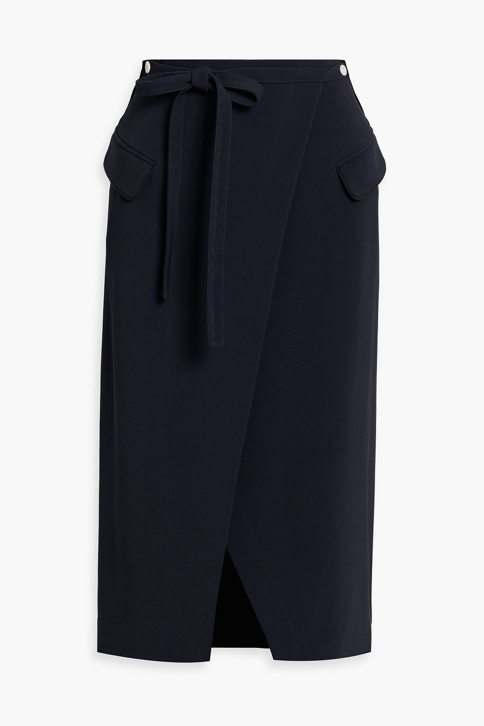 Wrap-effect crepe midi skirt