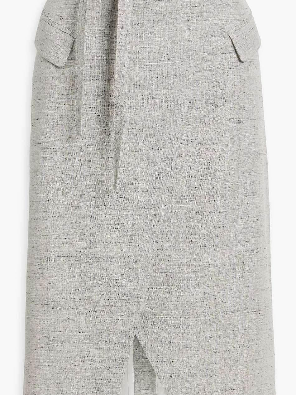 wrap-effect tweed midi skirt