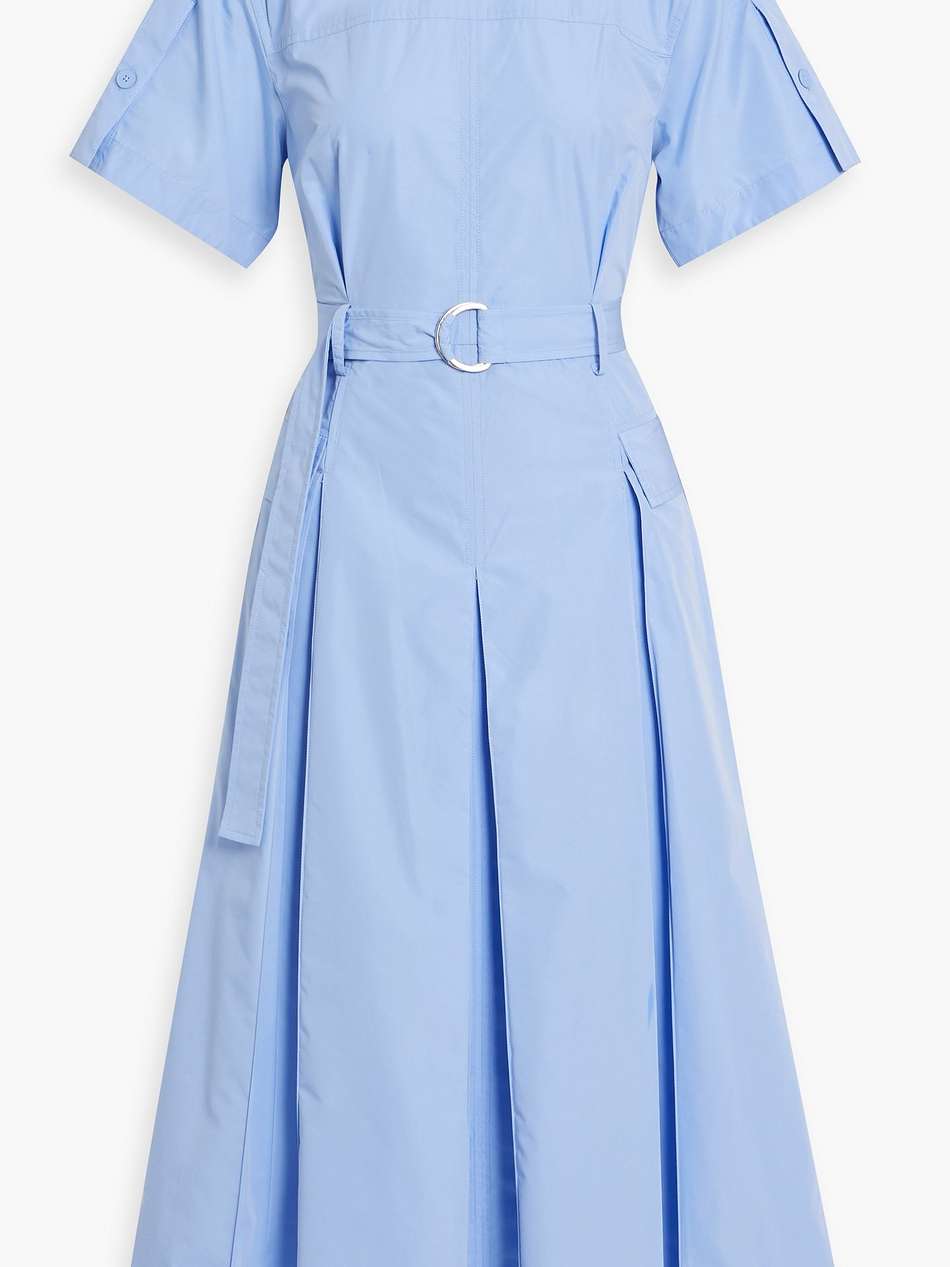 belted pleated cotton-blend poplin midi dress