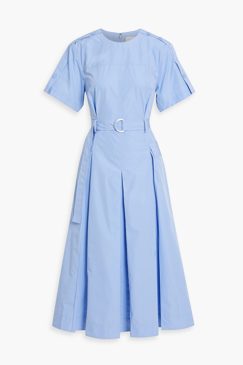 3.1 PHILLIP LIM BELTED PLEATED COTTON-BLEND POPLIN MIDI DRESS