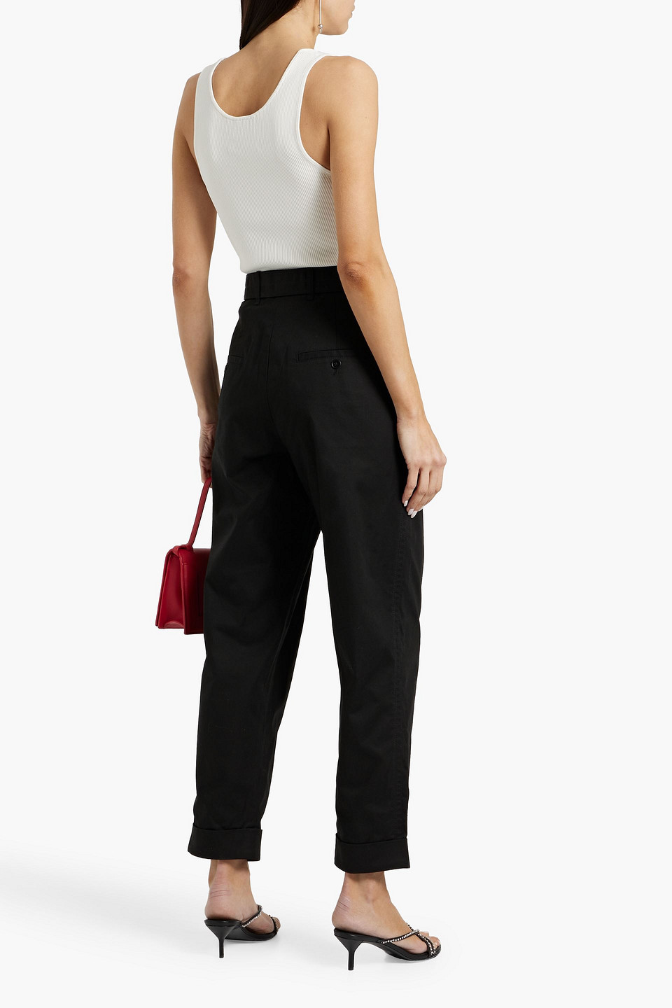 3.1 Phillip Lim Belted Pleated Cotton-blend Tapered Pants In Black