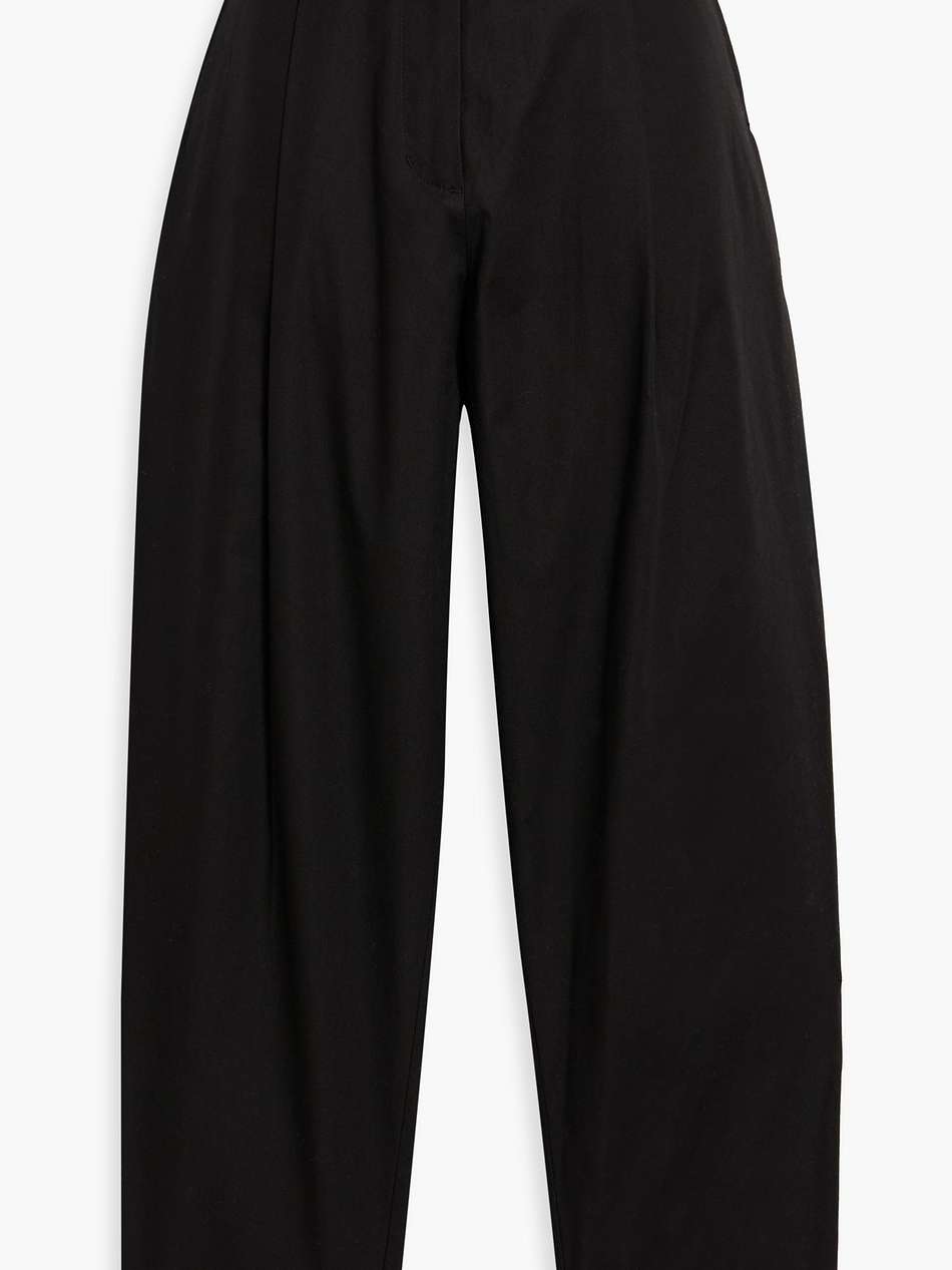 belted pleated cotton-blend tapered pants