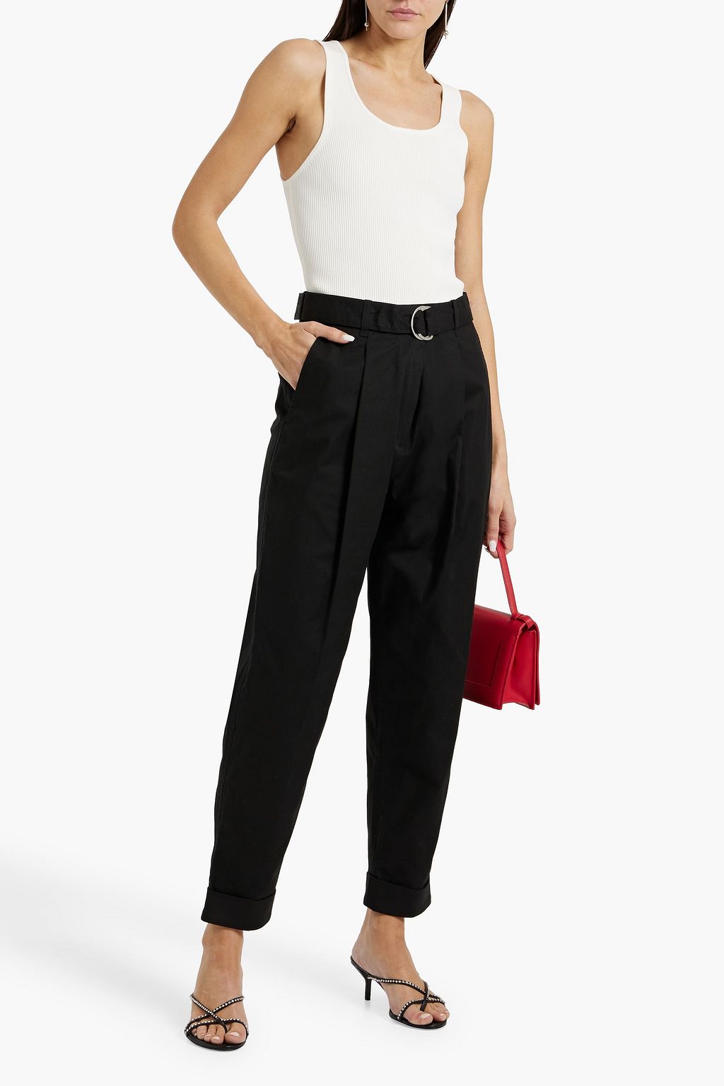 3.1 PHILLIP LIM Belted cotton-blend grain de poudre straight-leg pants