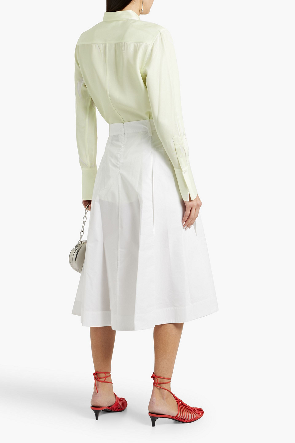 Shop 3.1 Phillip Lim Belted Pleated Cotton-blend Midi Skirt In White