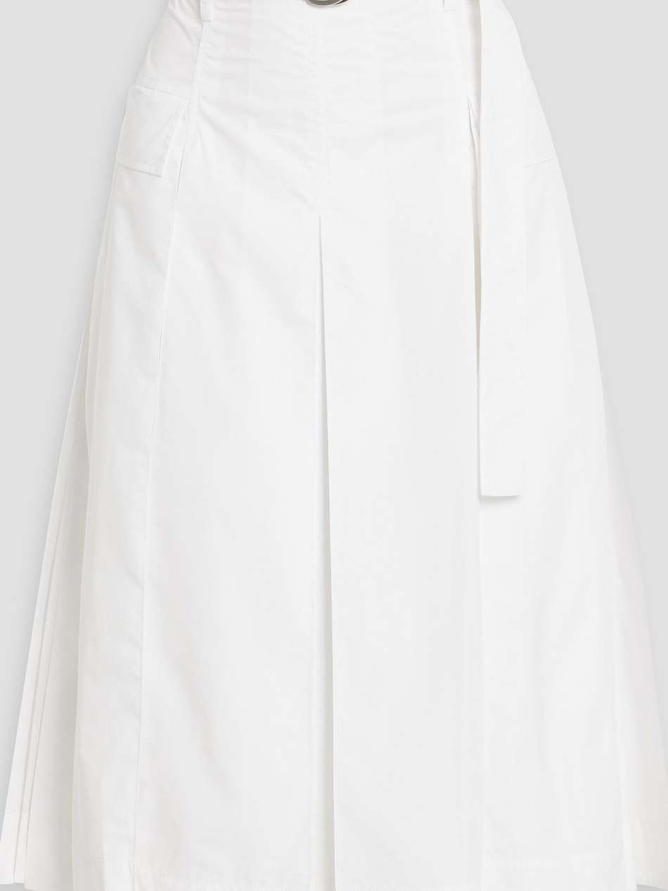 belted pleated cotton-blend midi skirt