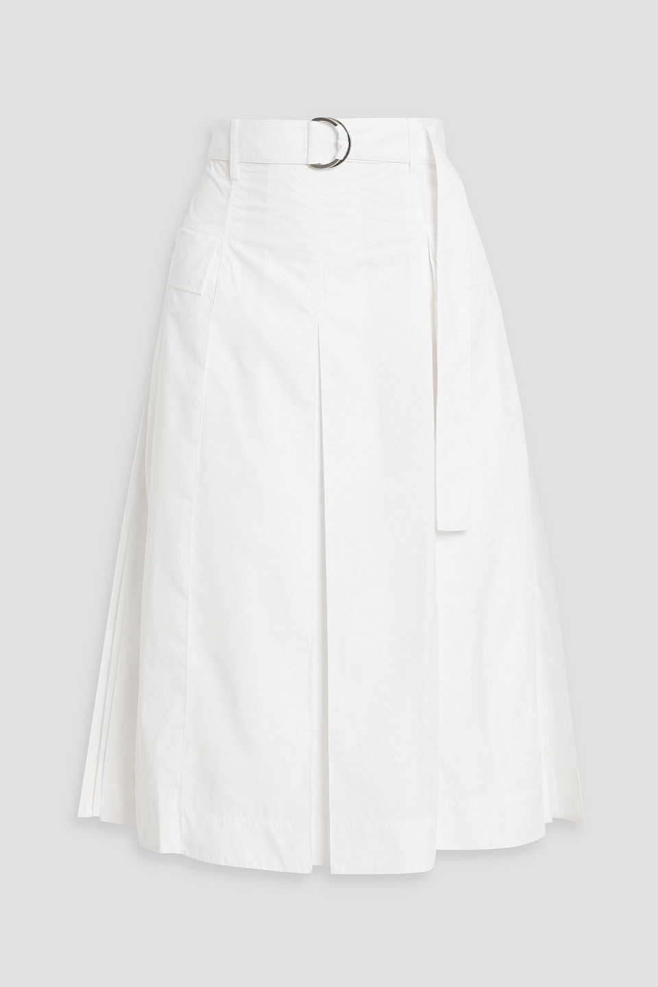 3.1 Phillip Lim Belted Pleated Cotton-blend Midi Skirt In White