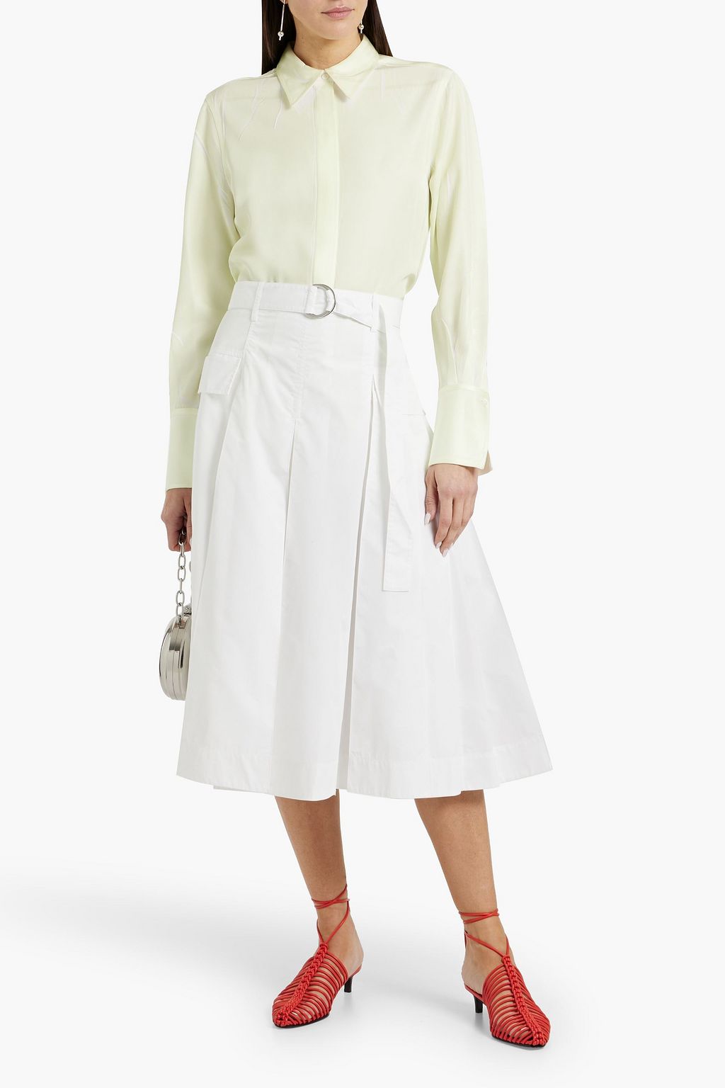 3.1 PHILLIP LIM Belted pleated cotton-blend midi skirt