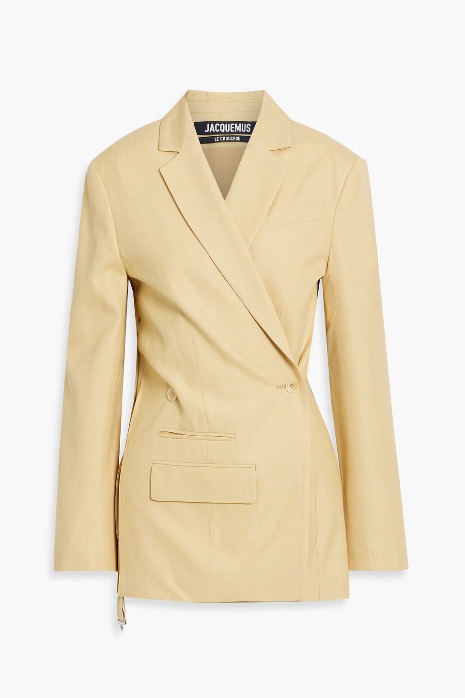Shop Jacquemus Tibau Double-breasted Woven Wrap Blazer In Beige