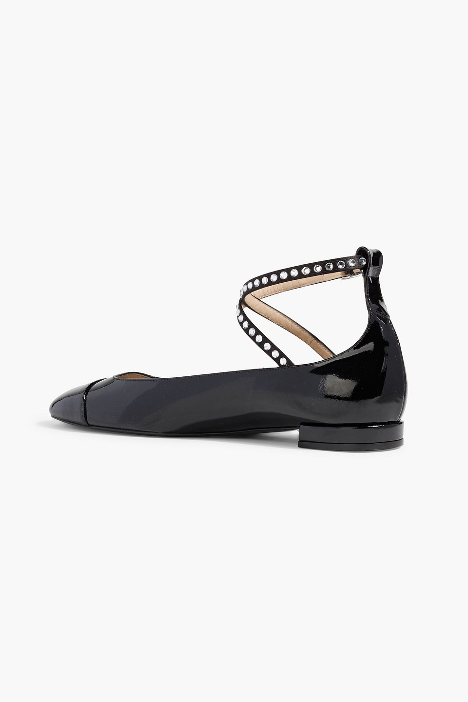STUART WEITZMAN EDEN CRYSTAL-EMBELLISHED PATENT-LEATHER BALLET FLATS