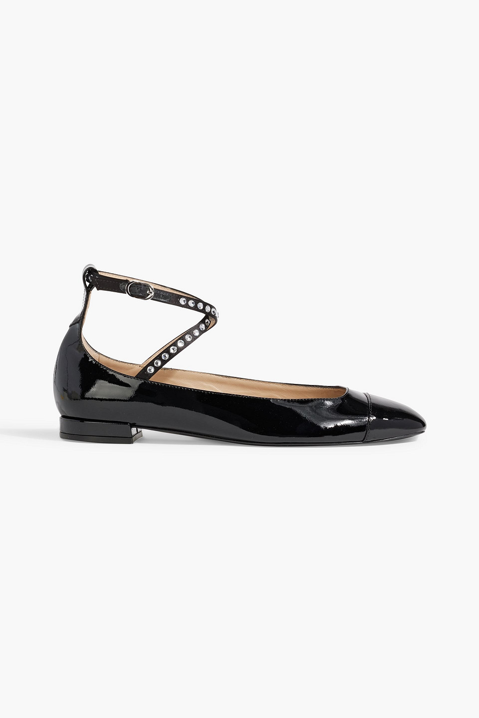 STUART WEITZMAN EDEN CRYSTAL-EMBELLISHED PATENT-LEATHER BALLET FLATS