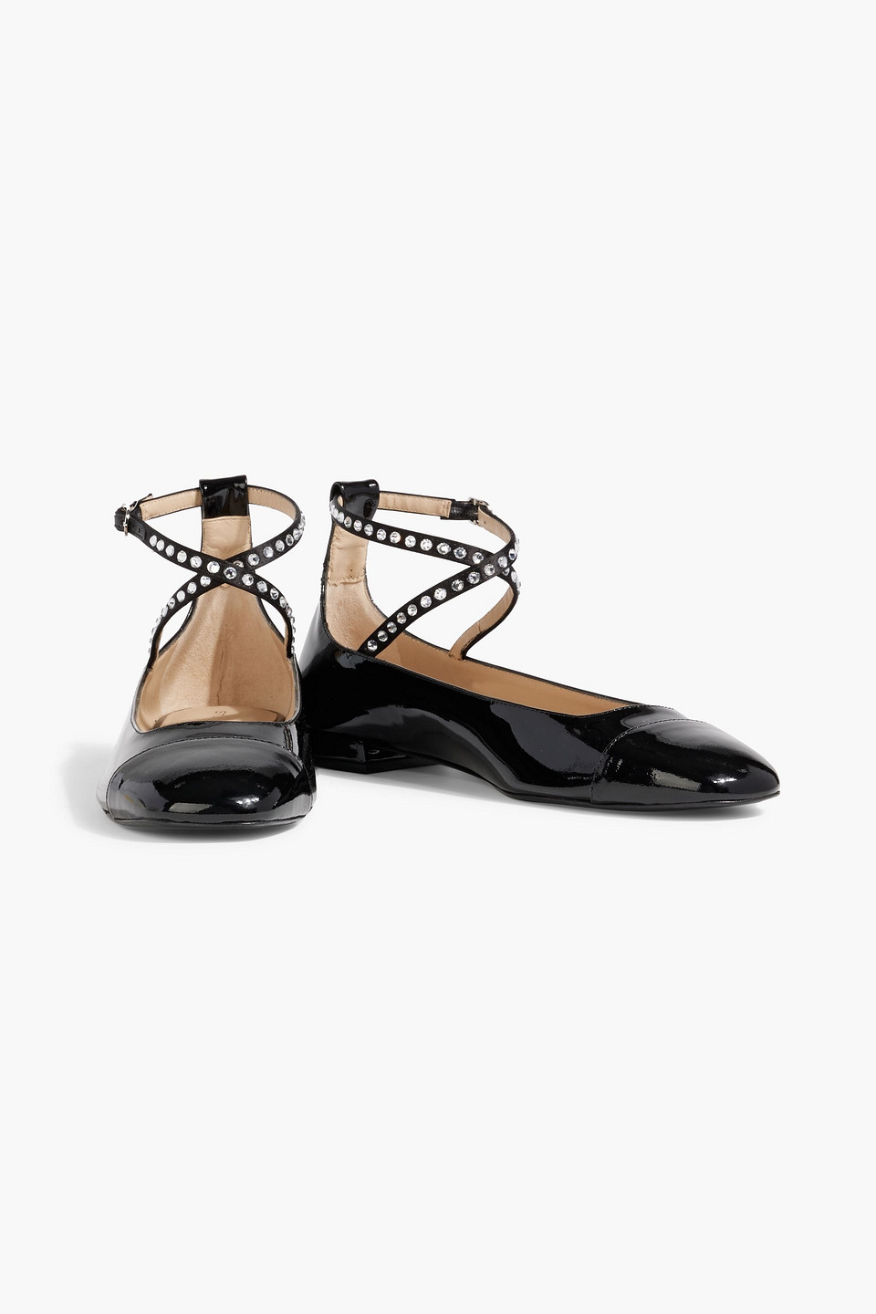 STUART WEITZMAN EDEN CRYSTAL-EMBELLISHED PATENT-LEATHER BALLET FLATS