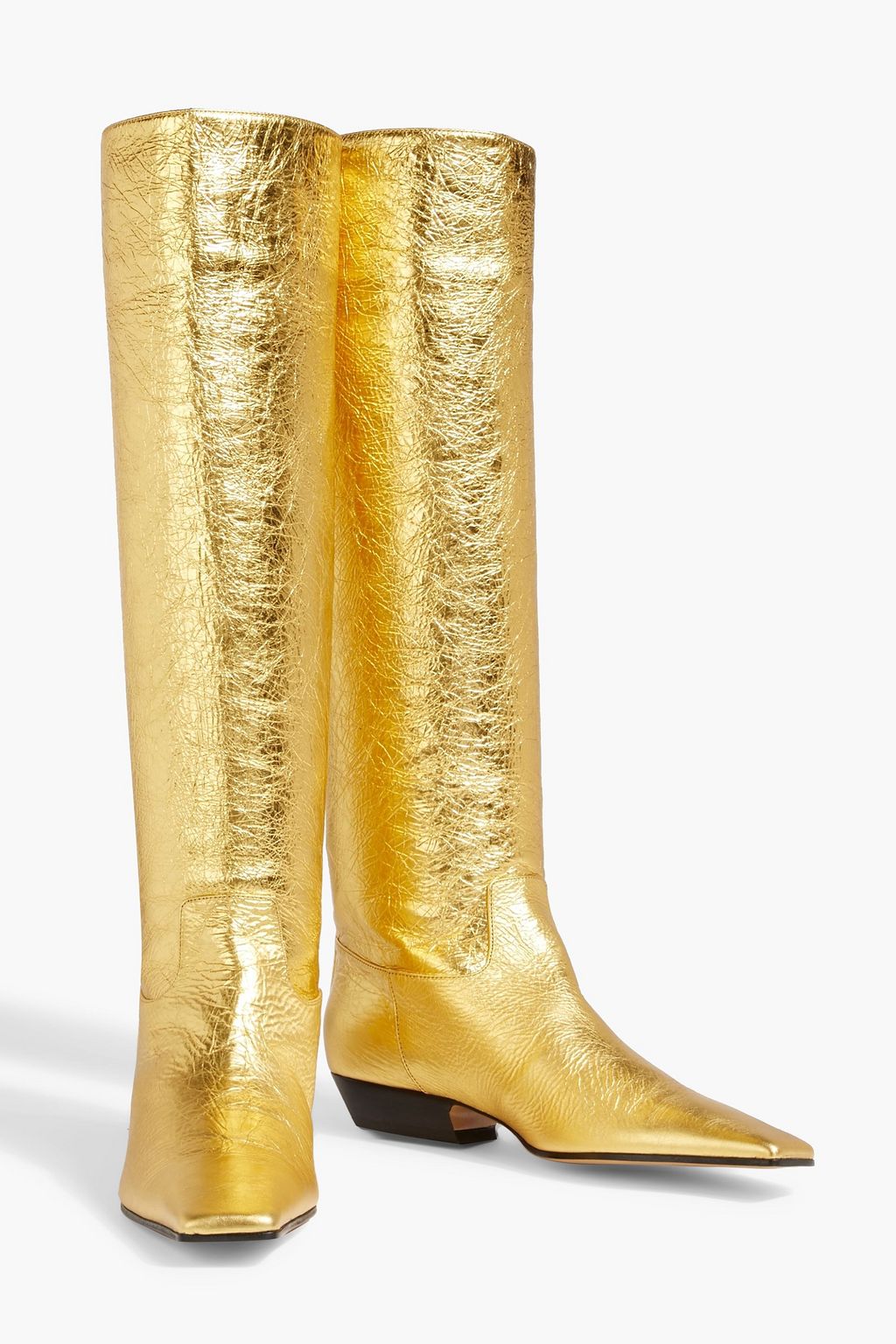 KHAITE Marfa metallic textured-leather knee boots