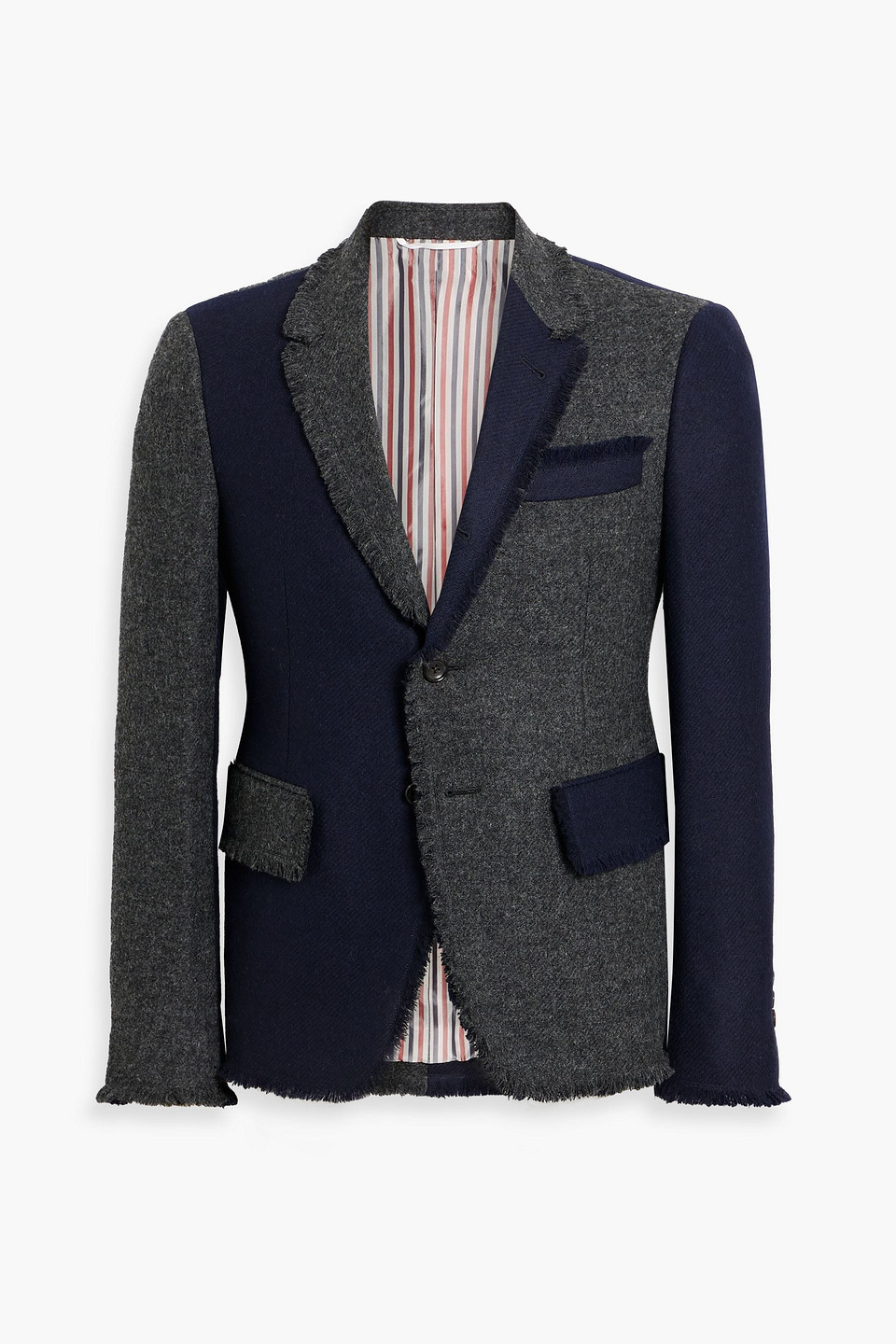 Thom Browne Two-tone Wool-flannel Blazer In Gray