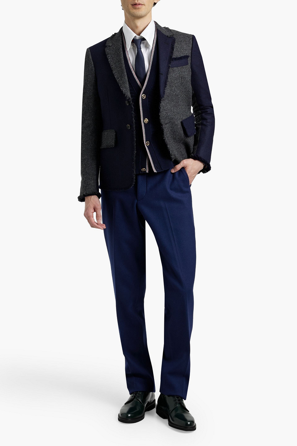 Thom Browne Two-tone Wool-flannel Blazer In Gray