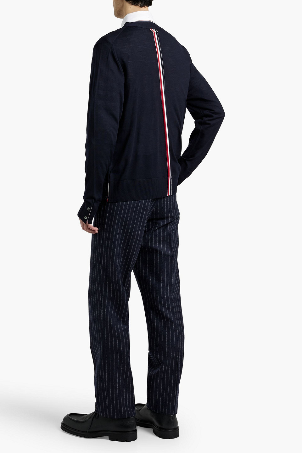 Thom Browne Striped Merino Wool Cardigan In Blue