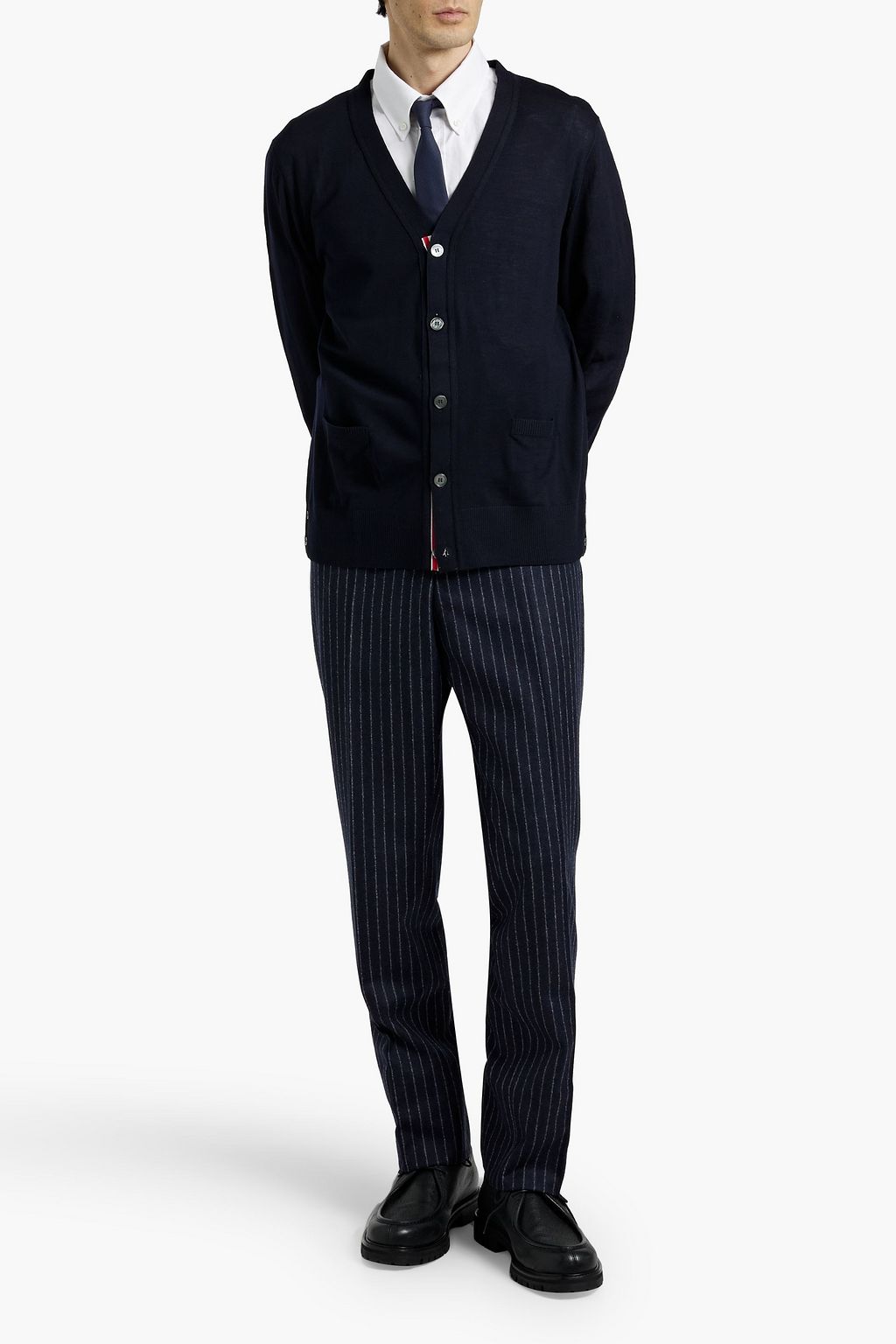 THOM BROWNE Striped merino wool cardigan