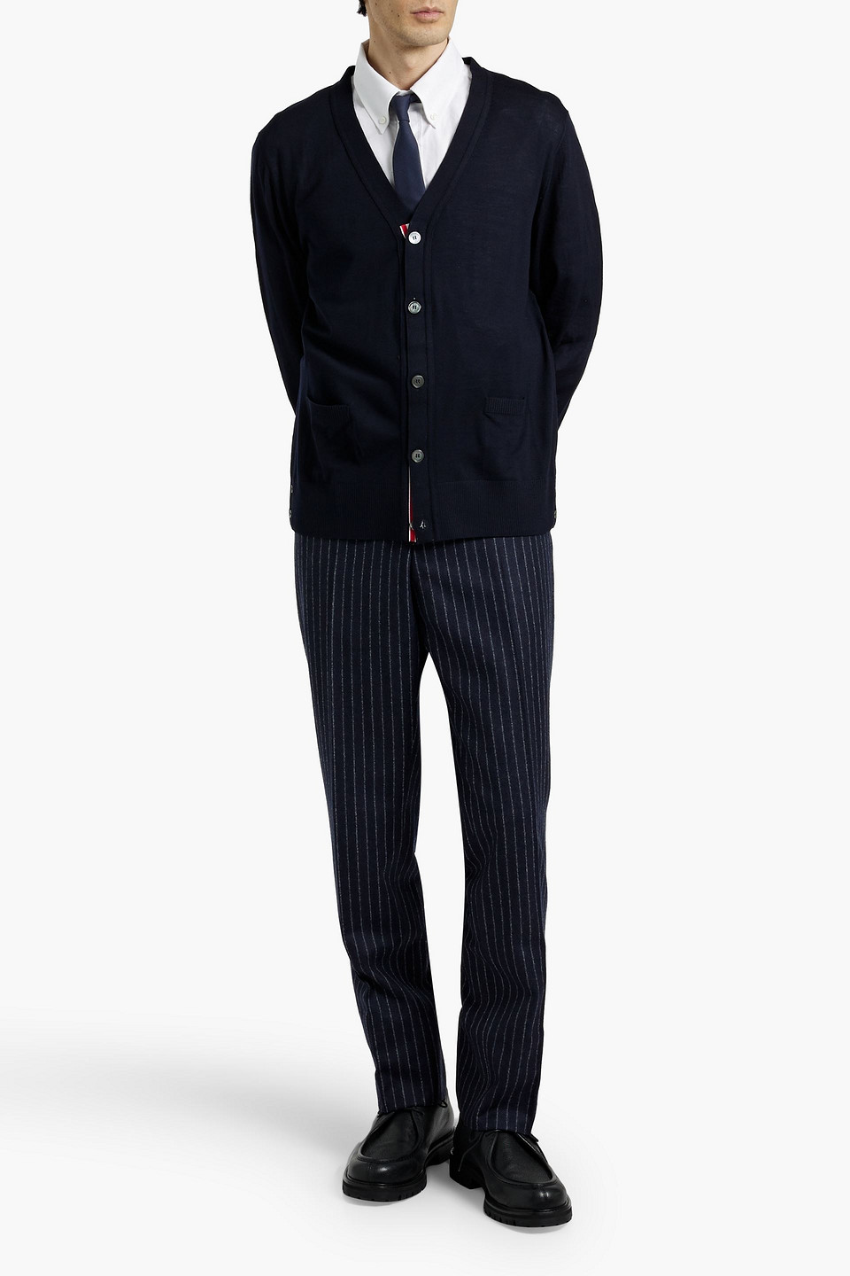 Thom Browne Striped Merino Wool Cardigan In Blue