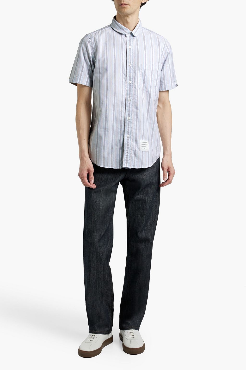 THOM BROWNE Striped cotton-jacquard shirt