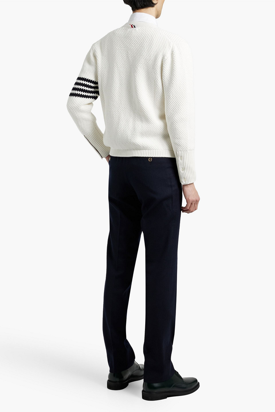 Shop Thom Browne Striped Cotton Cardigan In White