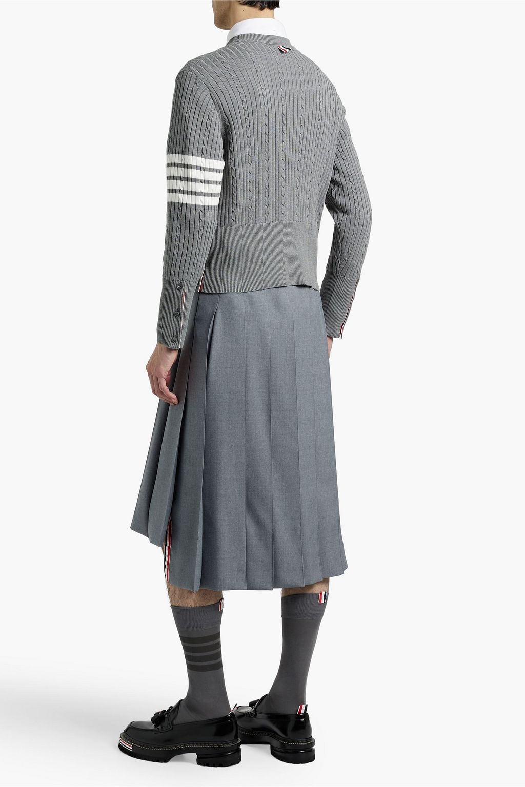 THOM BROWNE Striped ribbed and cable-knit cotton sweater