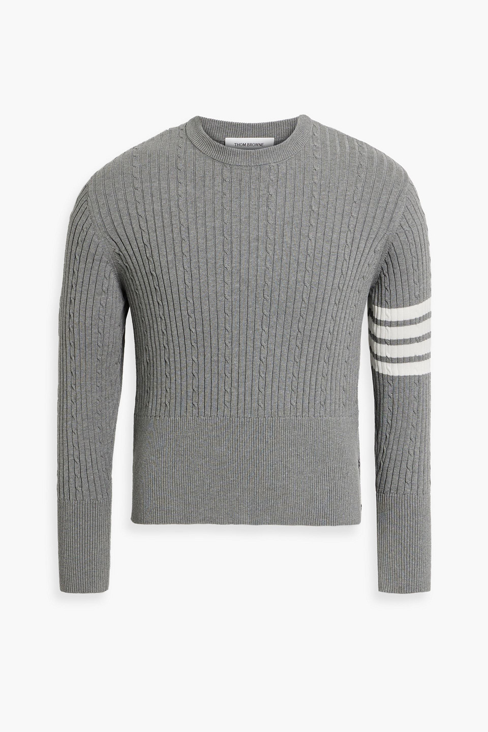 Striped ribbed and cable-knit cotton sweater