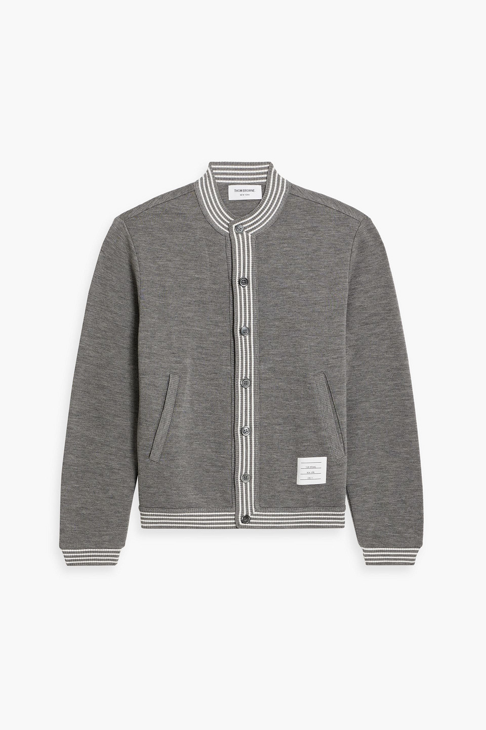 Thom Browne Striped Wool Cardigan In Gray