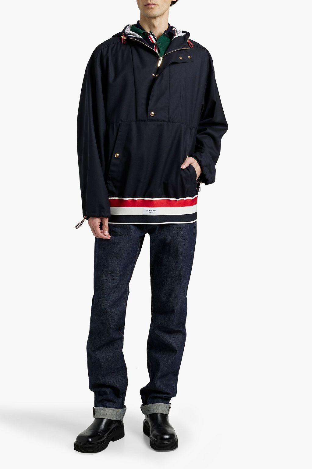 THOM BROWNE Striped wool-jersey hoodie