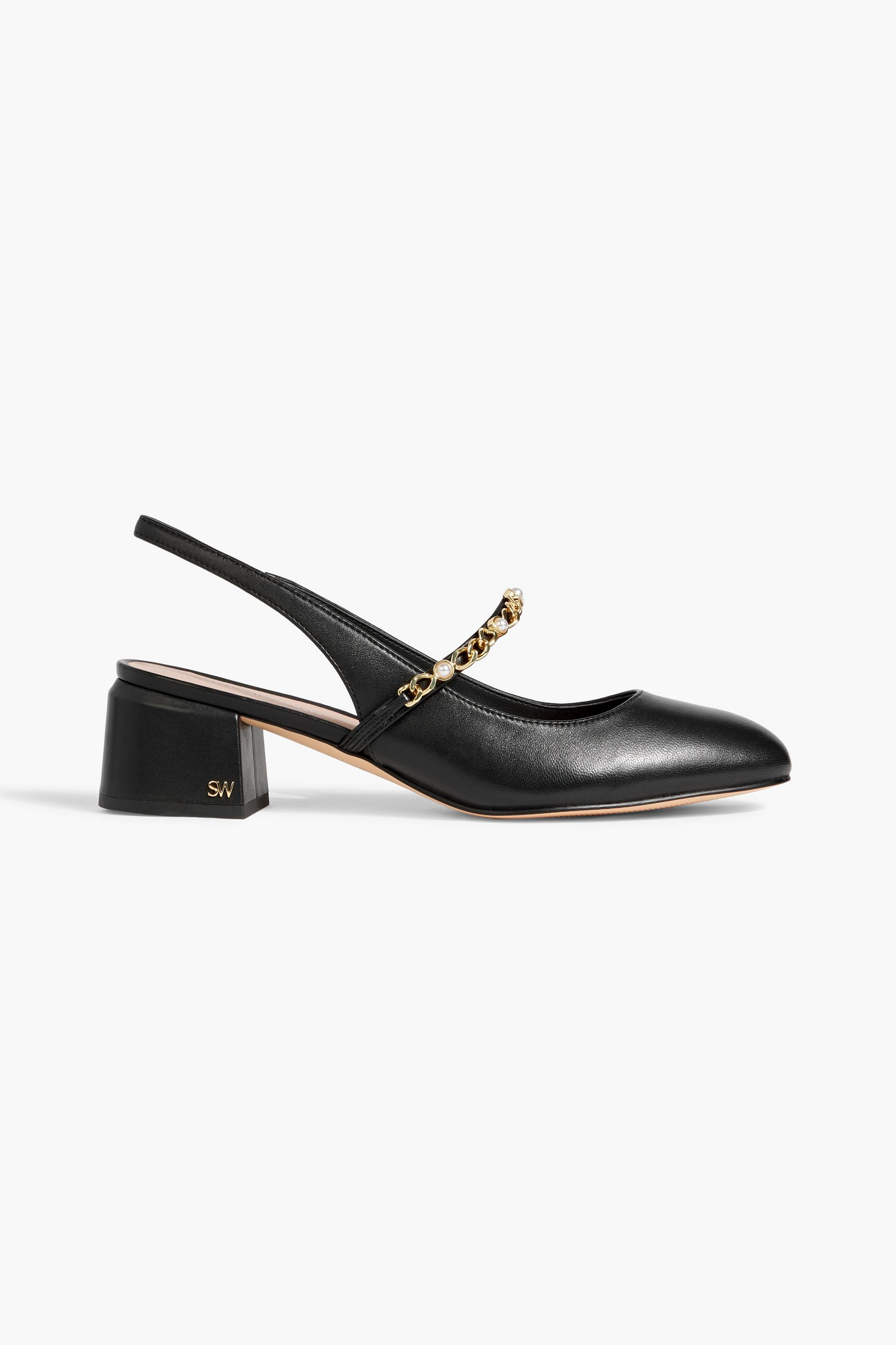 Stuart Weitzman Pearl Chain 45 leather slingback pumps