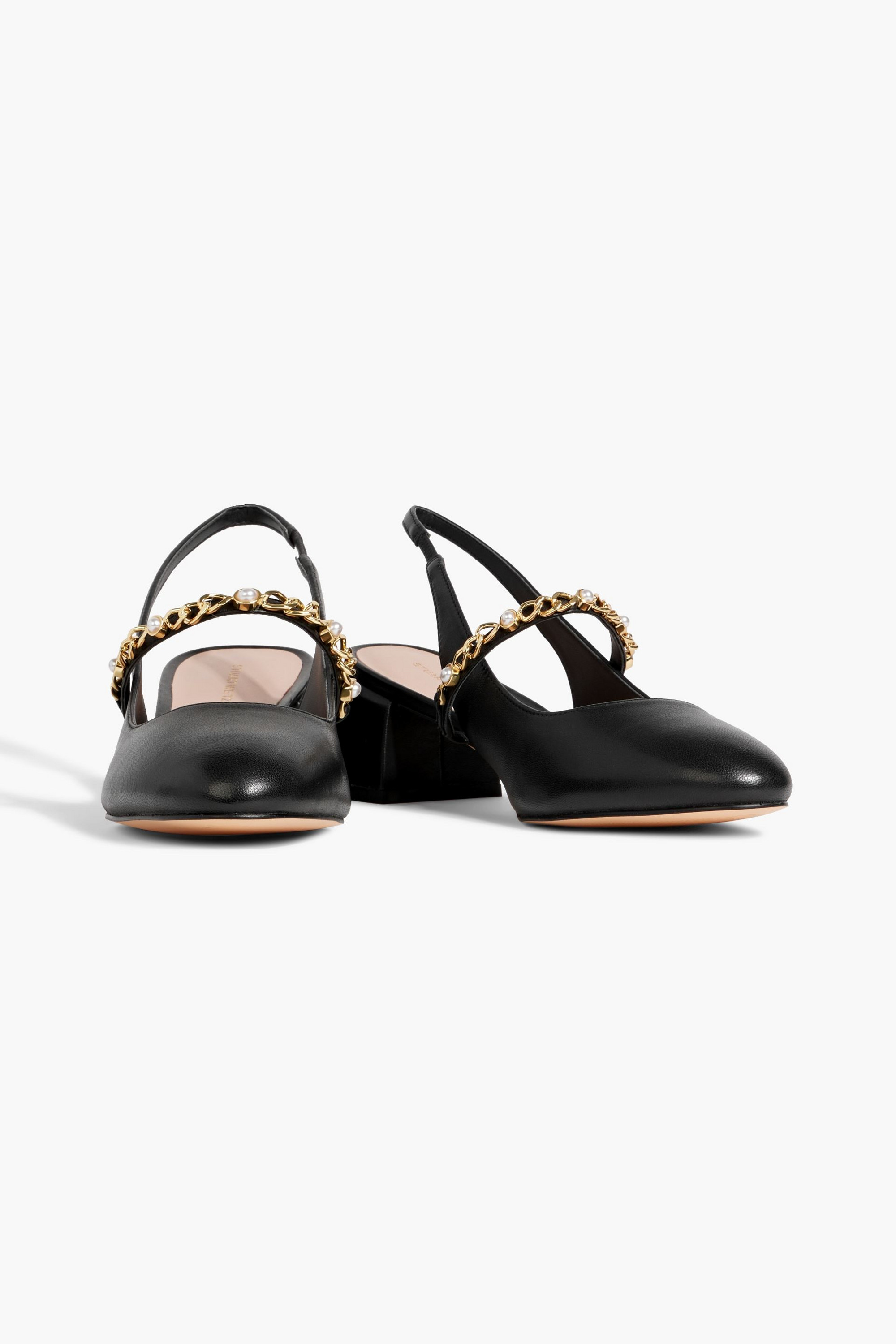 Stuart Weitzman Pearl Chain 45 leather slingback pumps thumbnail