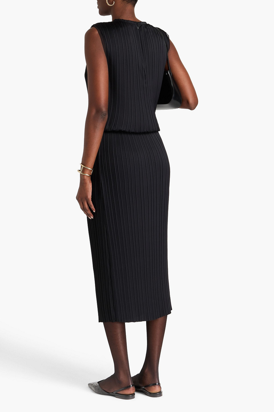 VINCE PLISSÉ-SATIN MIDI PENCIL SKIRT