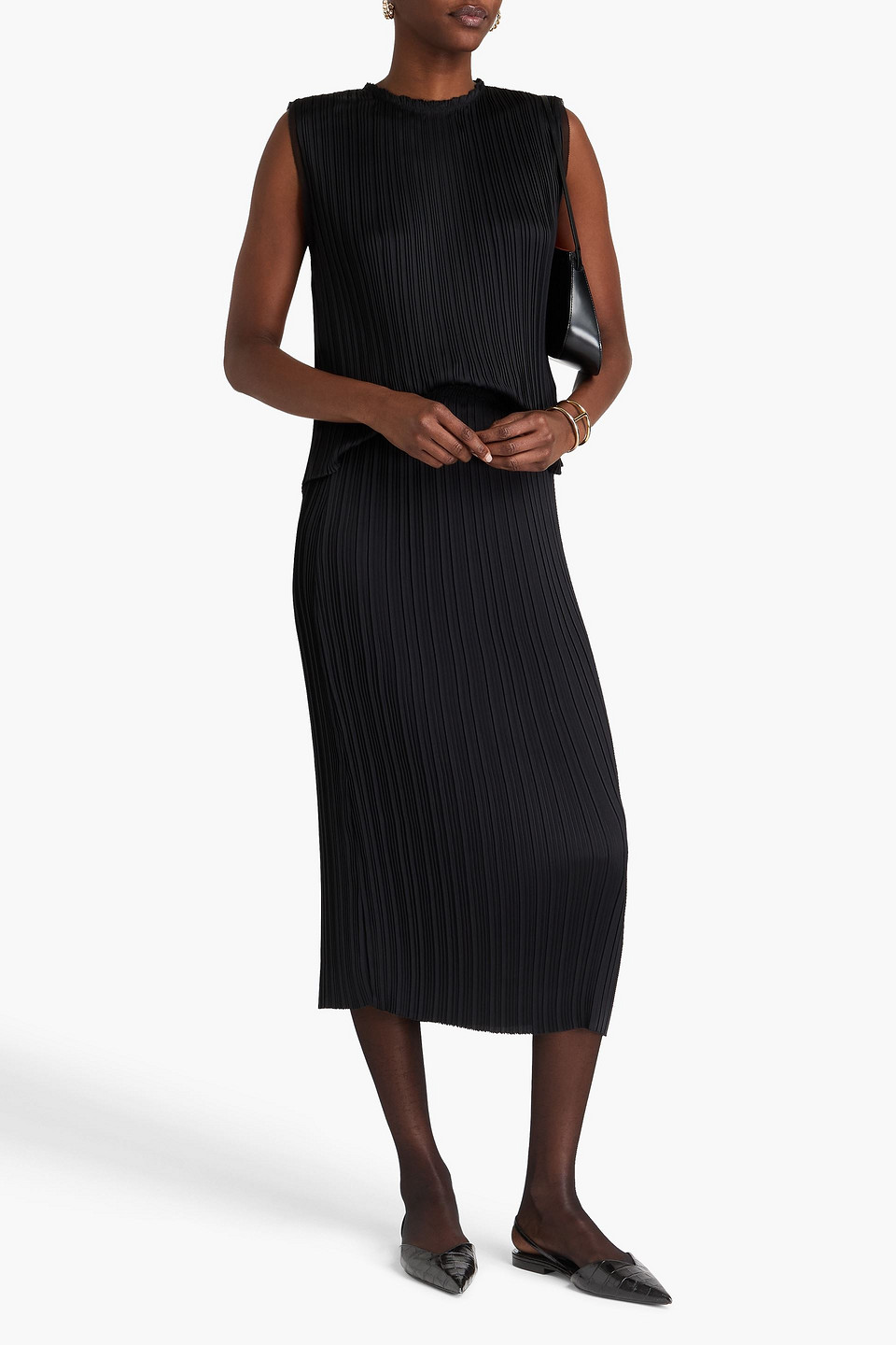 VINCE PLISSÉ-SATIN MIDI PENCIL SKIRT