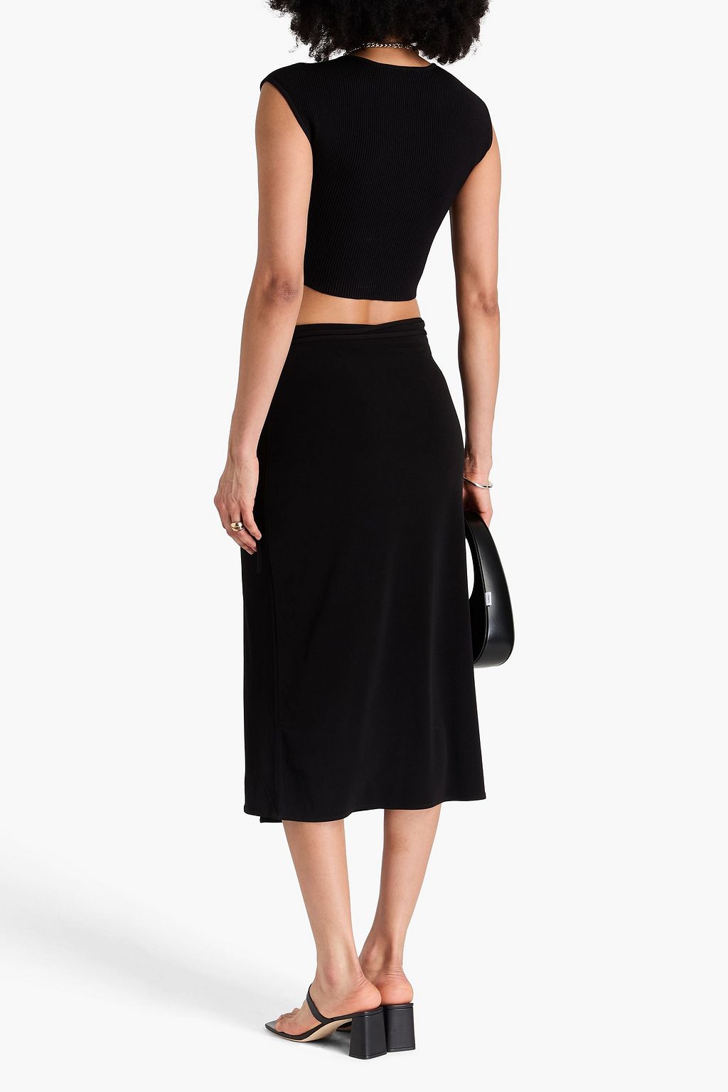 VINCE. Wrap-effect stretch-jersey midi skirt