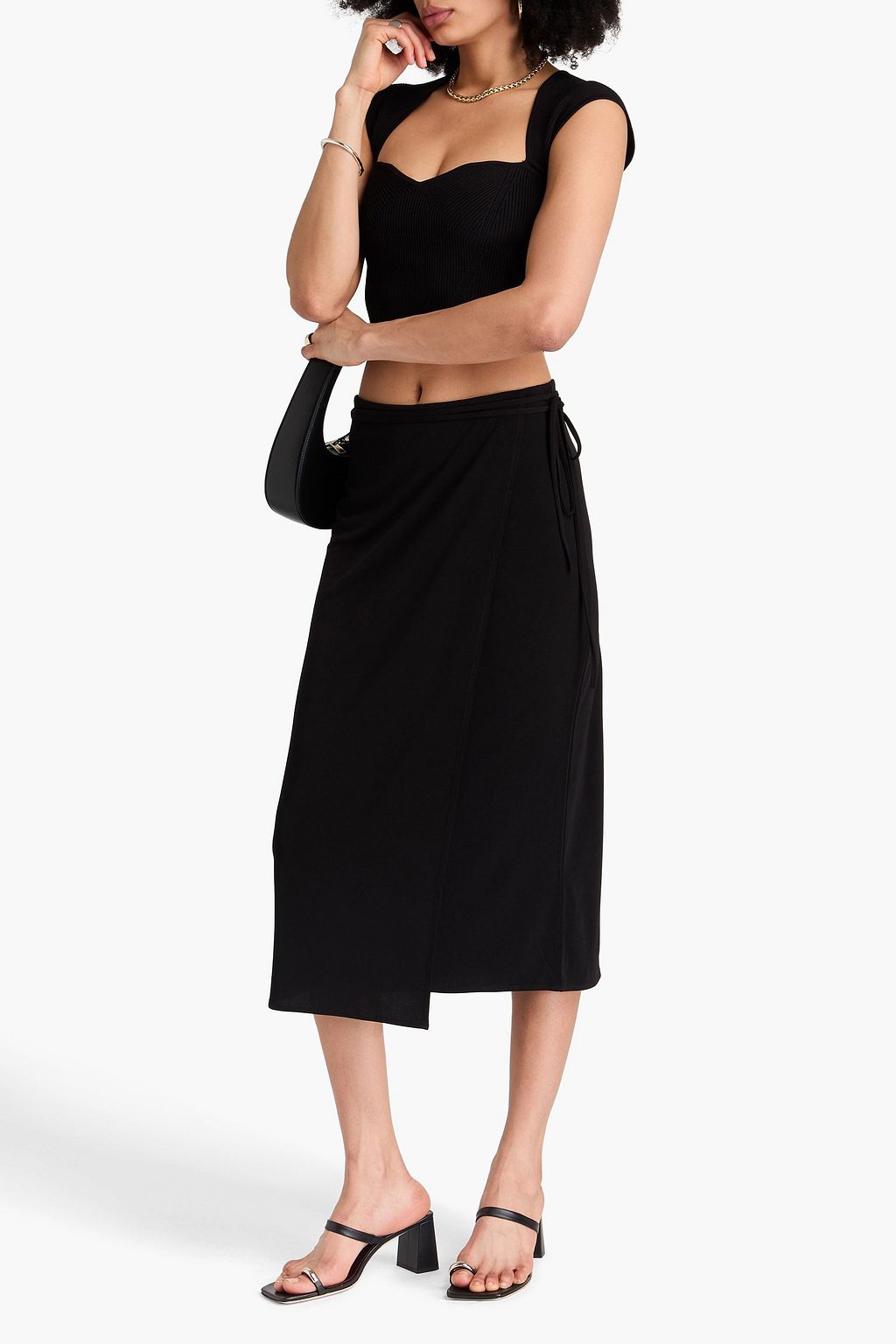 VINCE. Wrap-effect stretch-jersey midi skirt