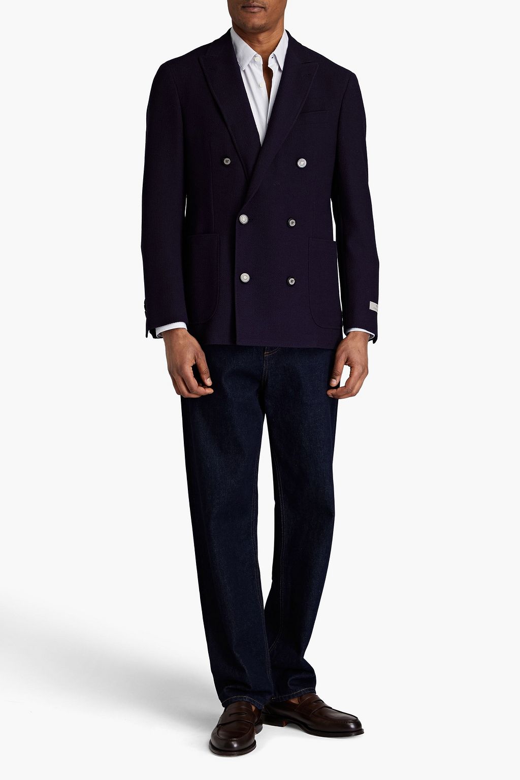 CANALI Double-breasted wool-piqué blazer