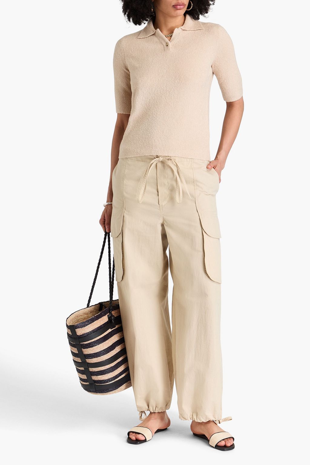 VINCE. Bouclé-knit silk-blend polo shirt