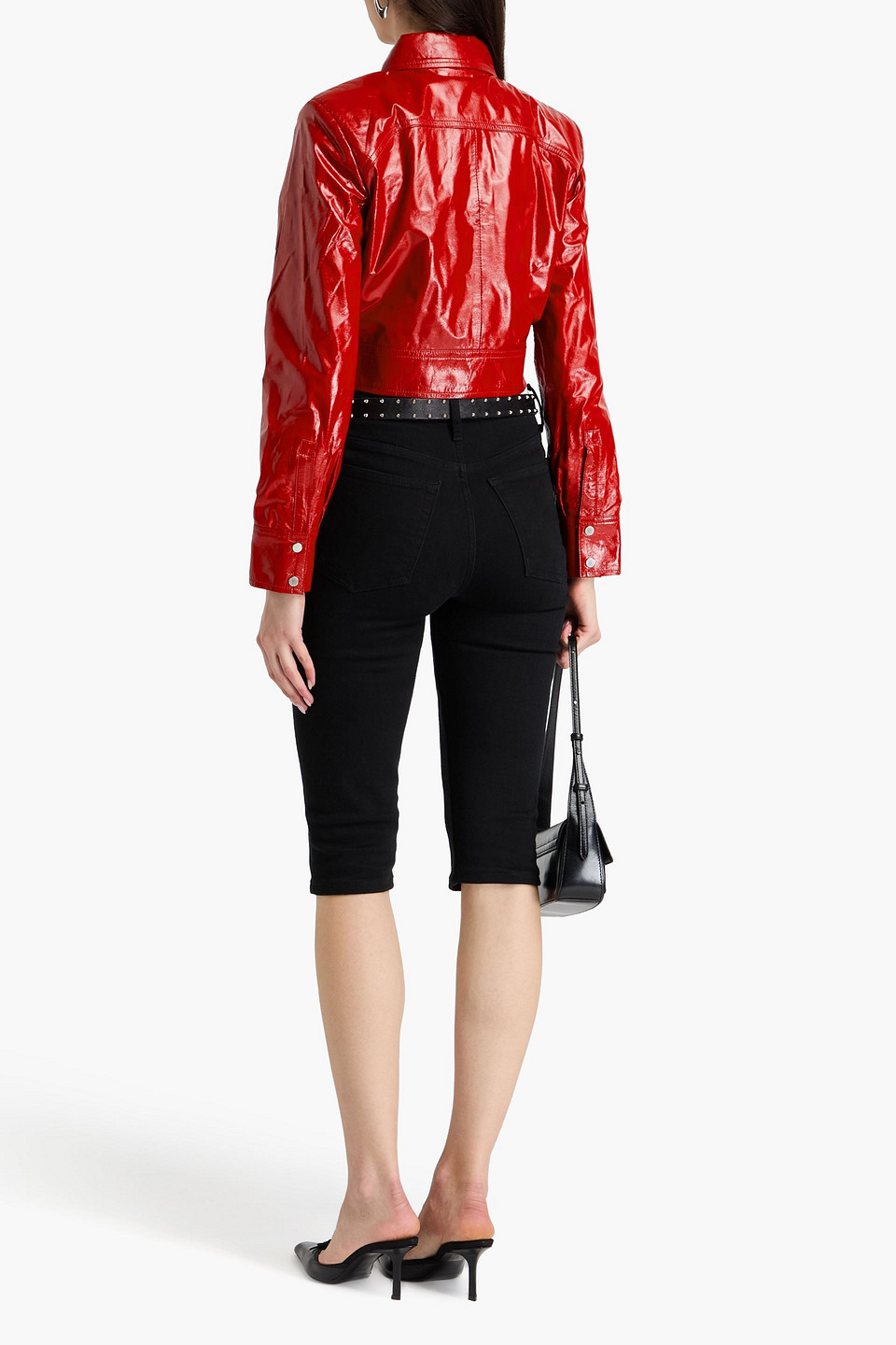  Iro - Cropped Crinkled Leather Jacket - Red - Fr 40 