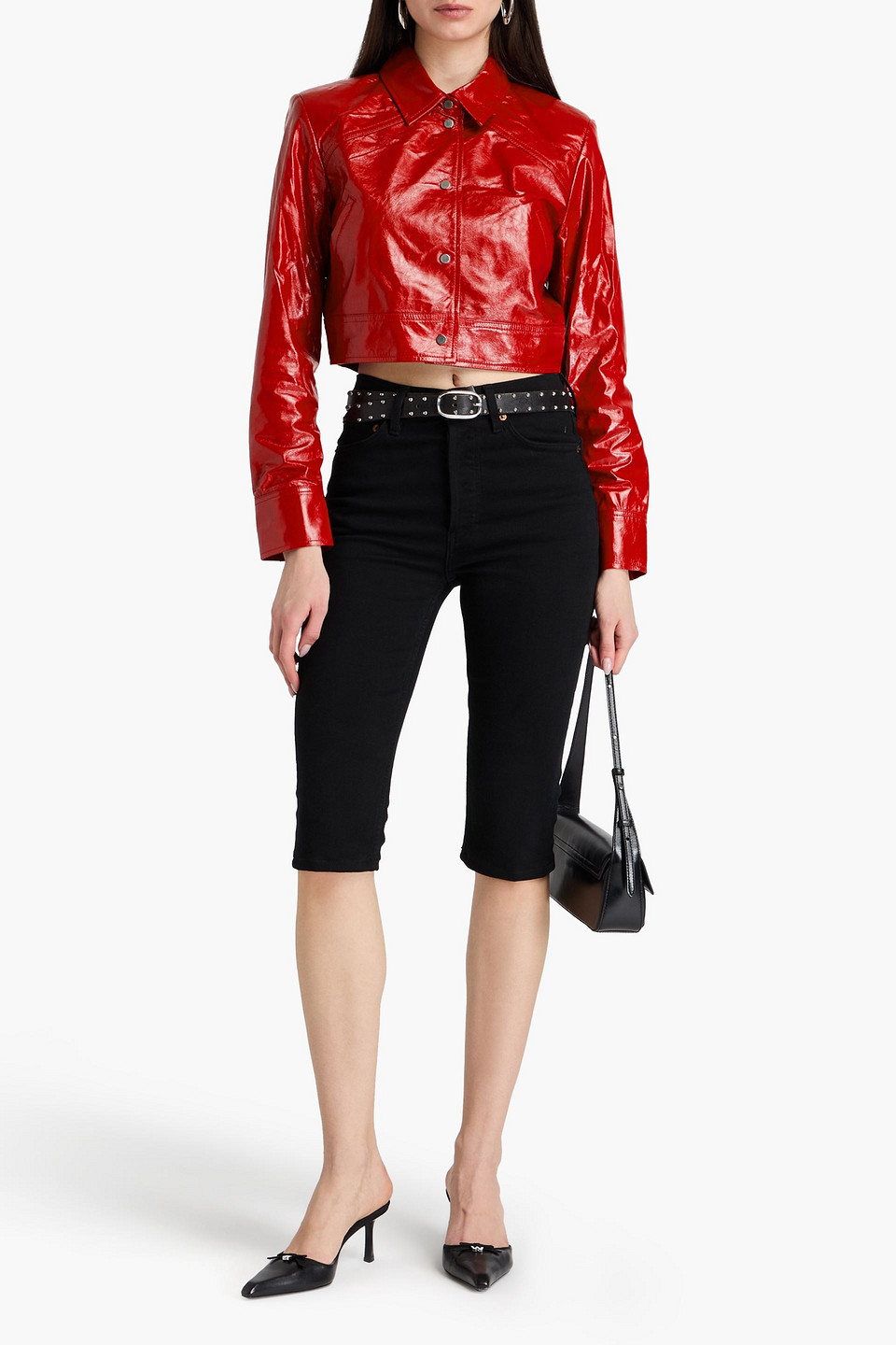  Iro - Cropped Crinkled Leather Jacket - Red - Fr 40 