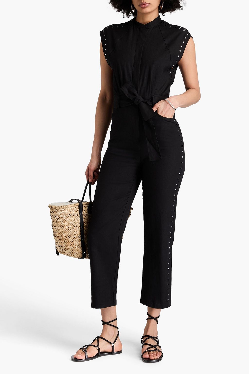IRO Jumpsuit aus Twill aus einer Leinen-Baumwollmischung mit Nieten