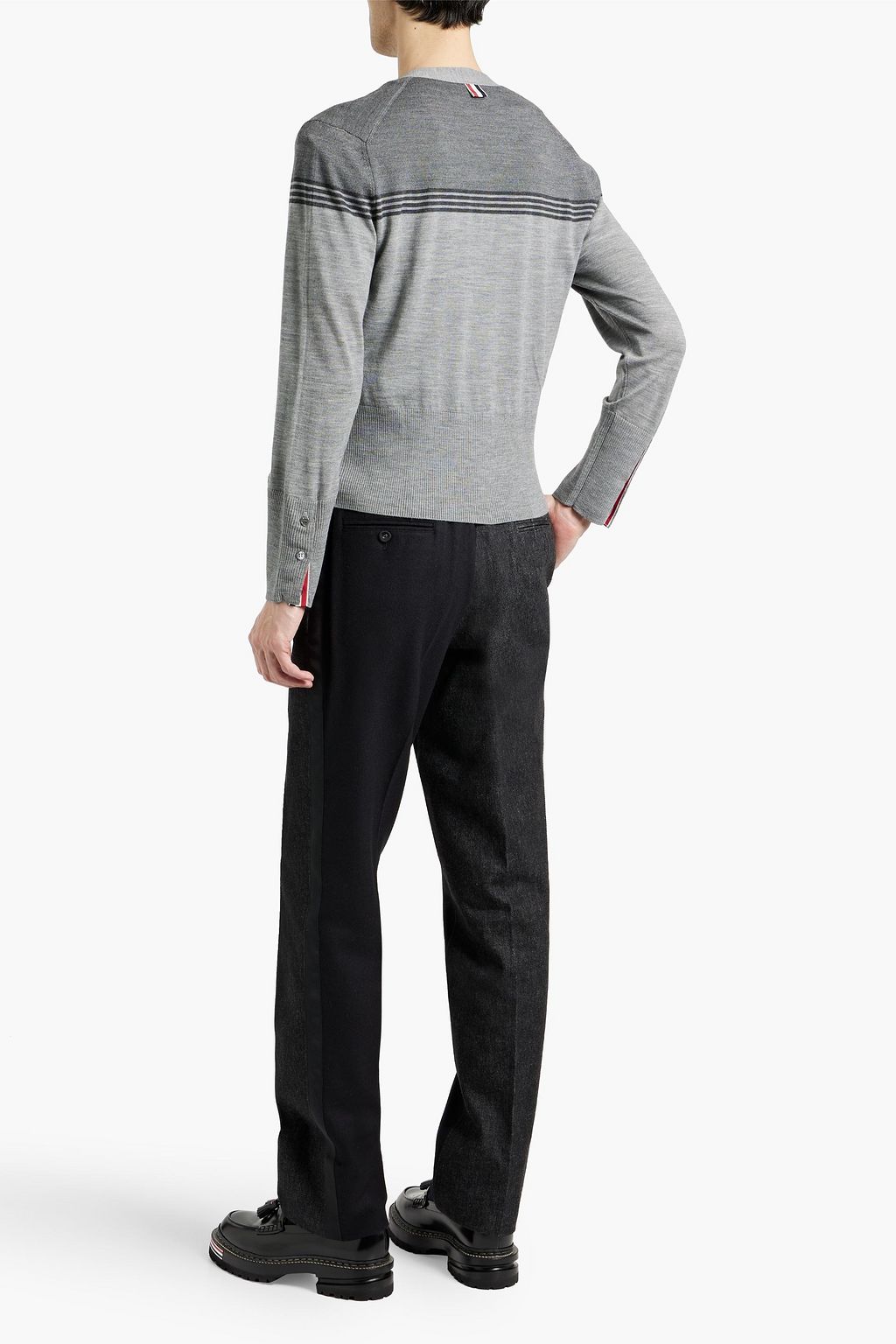 THOM BROWNE Striped wool-blend cardigan