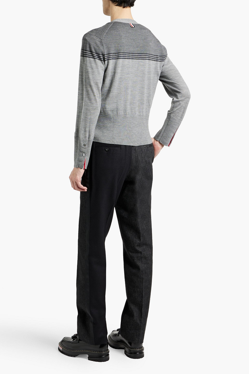 Thom Browne Striped Wool-blend Cardigan In Light Gray